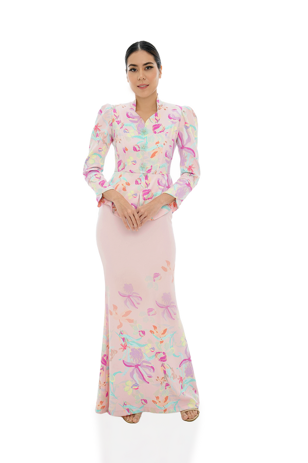 Jovian Pop Raya  | Stella Modern Peplum Dress in Baby Pink (8161801601254)