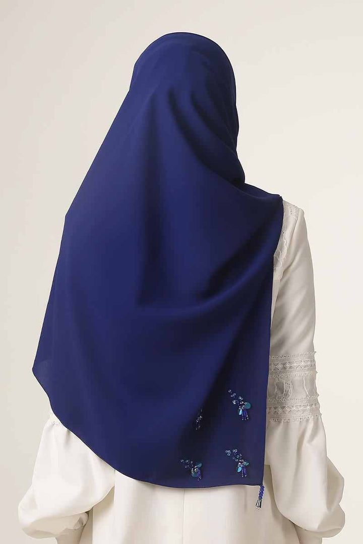 Jovian Hijab Abaya | Tasneem Embellished Long Shawl In Navy Blue (6905926942870)