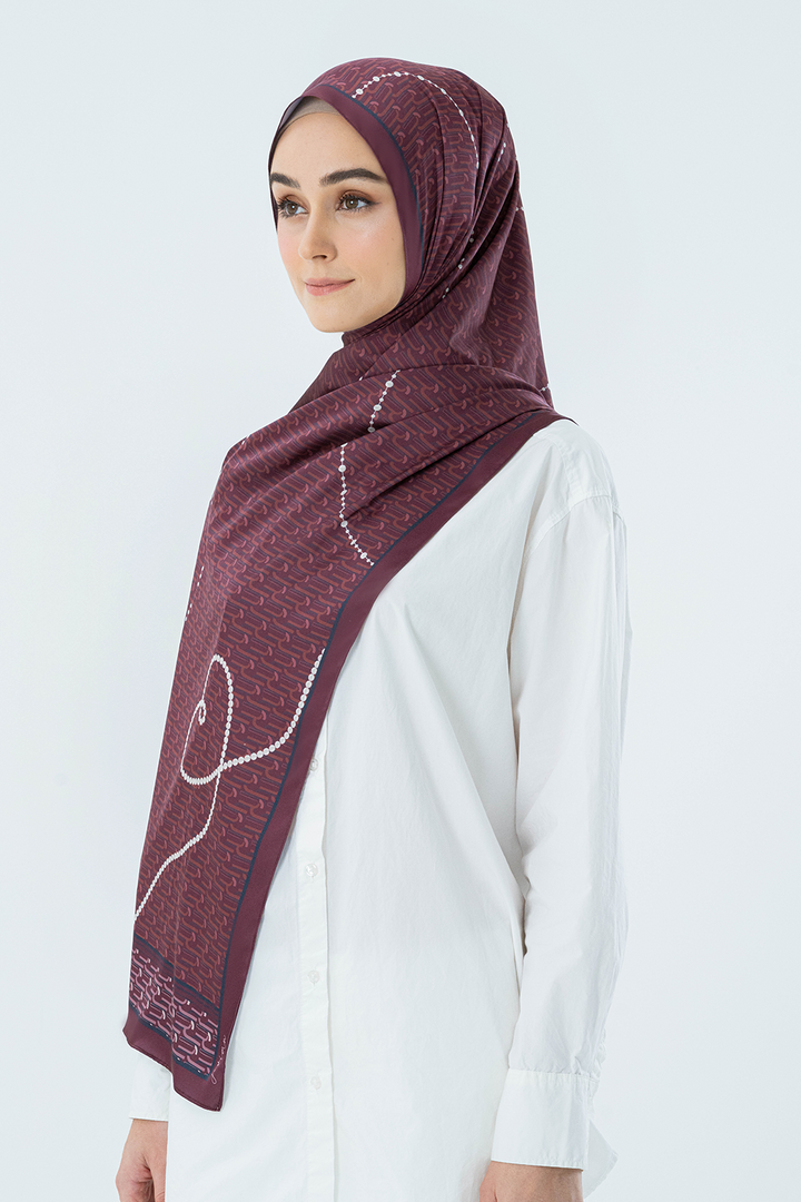 Jovian Hijab | Monogram Pearl Viola Printed Satin Long Shawl (8092295954662)