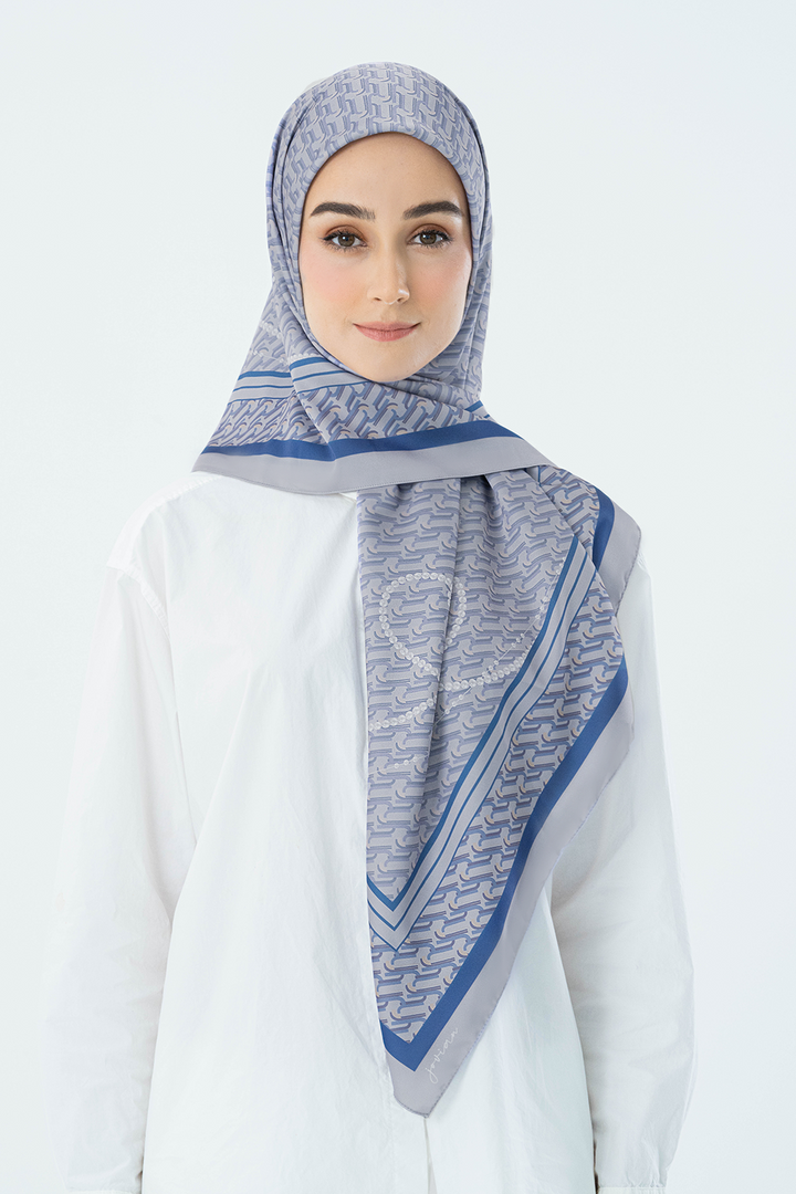 Jovian Hijab | Monogram Pearl Viola Printed Satin Square Shawl (8092366930150)