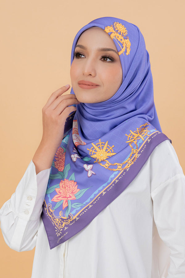 Jovian | Bingka Hijab Seri Printed Square Shawl in Navy Blue (7939490971878)