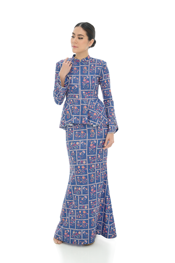 Jovian Nona Malaya | Sally Peplum Dress in Royal Blue Pink (8158933844198)