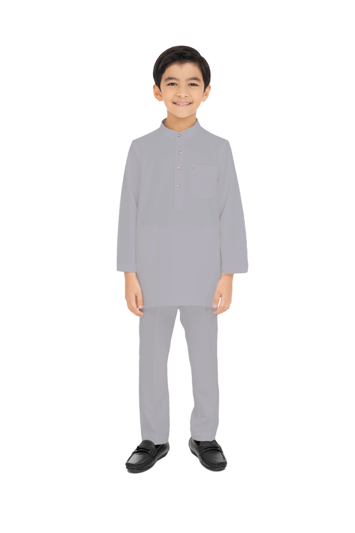 Jovian Men Kids | Aqeef Modern Baju Melayu in Silver Grey (8162334605542)