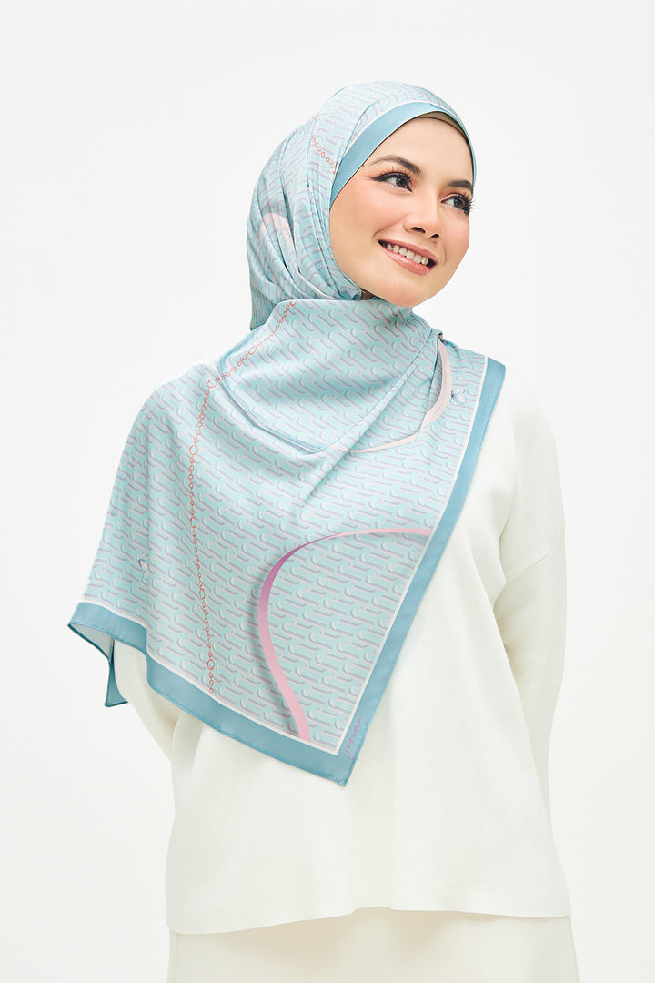 Jovian Hijab | Monogram Ribbon Chain Printed Satin Long Shawl (8391062421734)