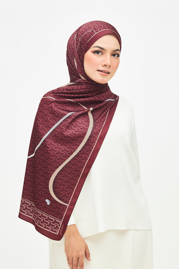 Jovian Hijab | Monogram Ribbon Chain Printed Satin Long Shawl (8391062421734)