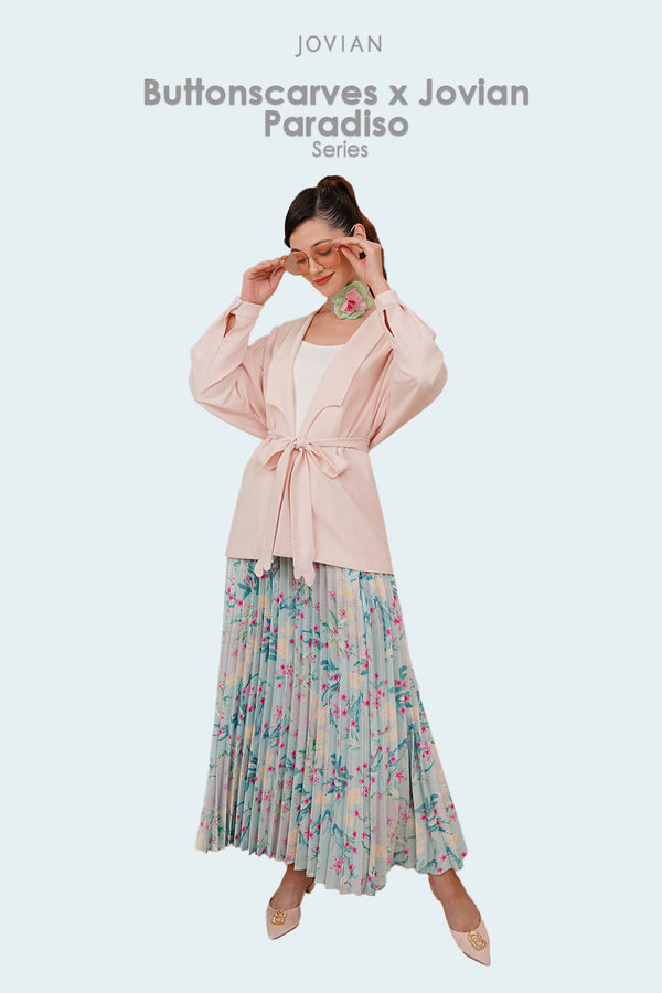 Buttonscarves X Jovian | Paradiso Prue Wrap Cardigan and Pleated Skirt