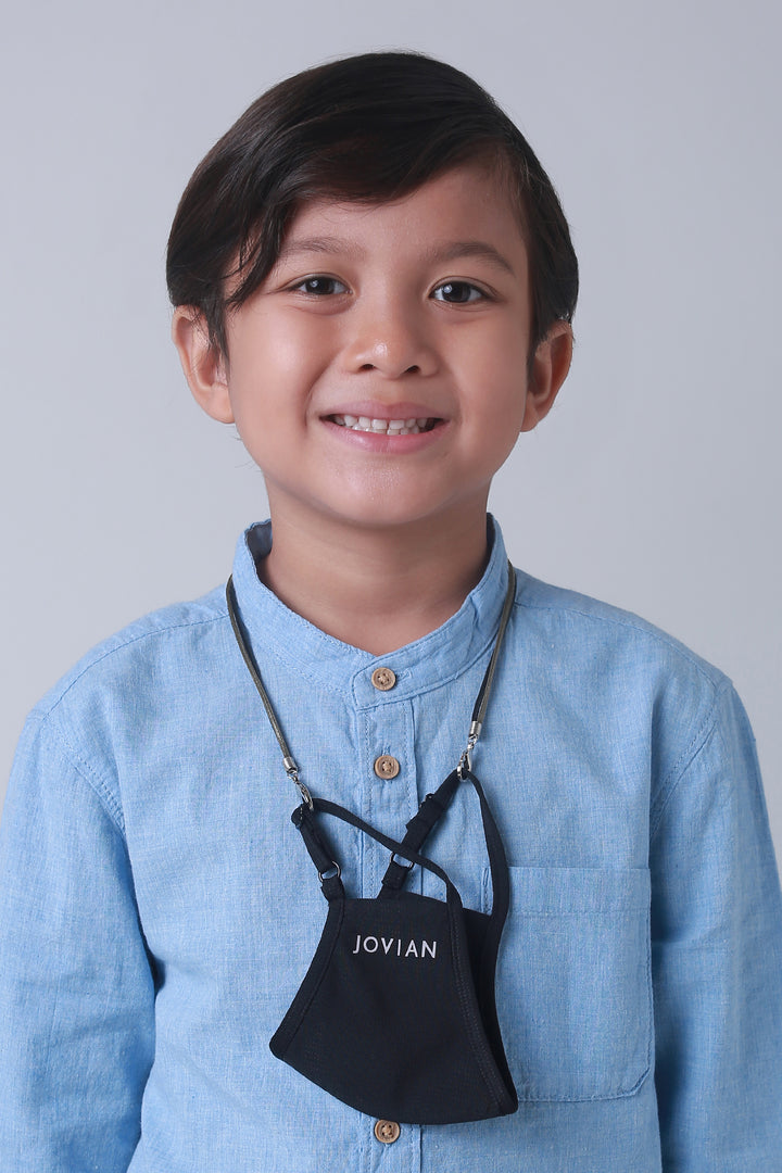 Jovian | Leather Mask String For Kids in Blue Grey (6904542298262)
