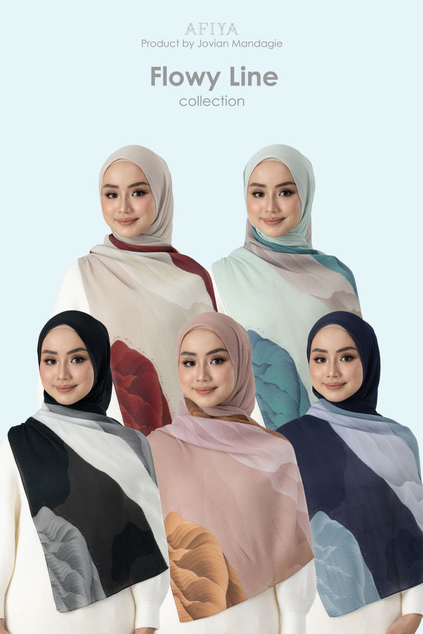 Jovian x Afiya Hijab | Flowy Line Series Printed Pleated Long Shawl
