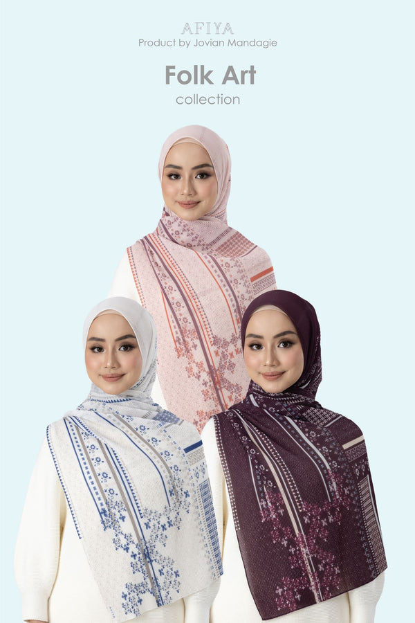 Jovian x Afiya Hijab | Folk art Series Printed Pleated Long Shawl