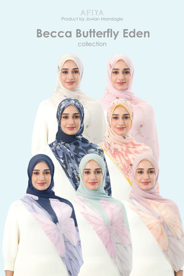 Jovian x Afiya Hijab | Butterfly Eden Series Printed Pleated Long Shawl