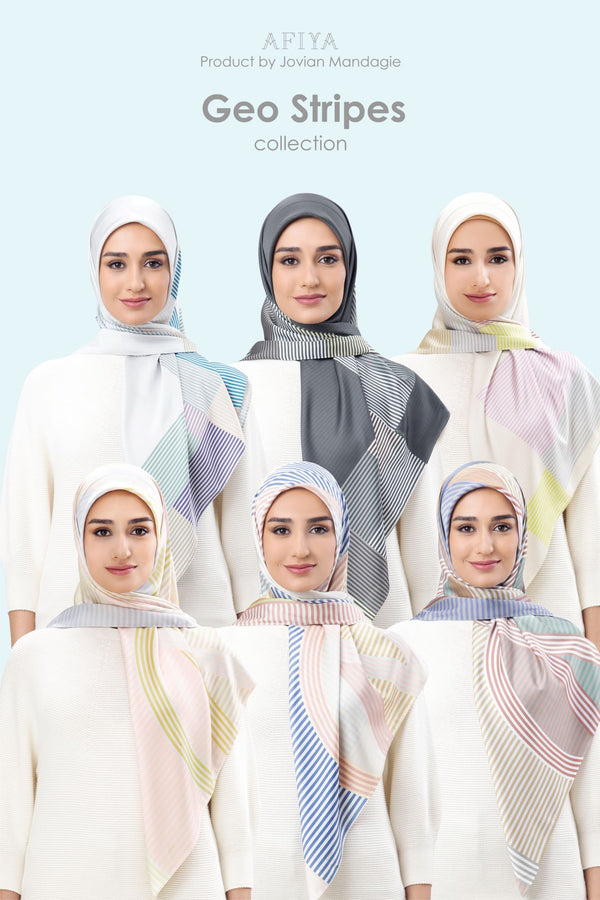 Jovian x Afiya Hijab | Geo Stripes Series Printed Square Shawl