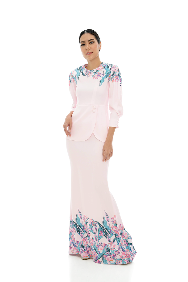 Jovian Pop Raya | Natasha Modern Peplum Kurung in Light Pink