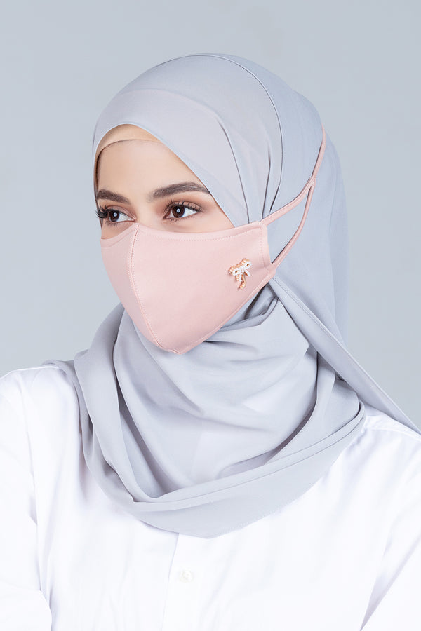 Jovian | Classic RIbbon Hijab Mask In Peach