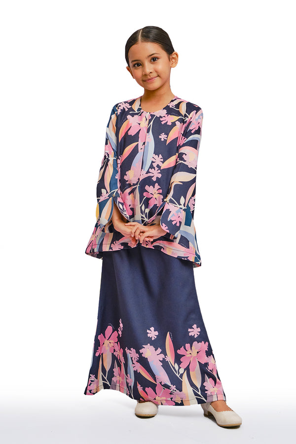 Florascene |Iris Peplum Modern Kurung for Kids in Pink Blue