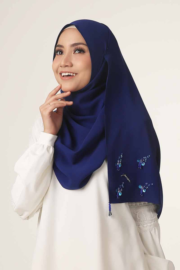 Jovian Hijab Abaya | Tasneem Embellished Long Shawl In Navy Blue (6905926942870)