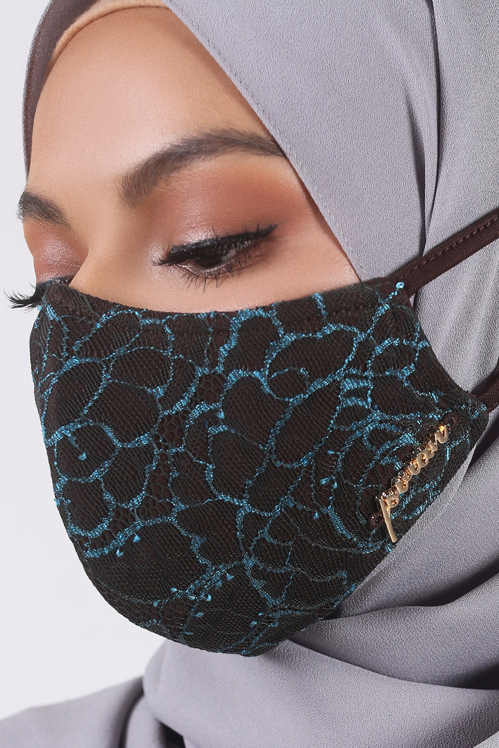 Jovian | Lace Series Hijab Mask in Teal Brown (6904299356310)