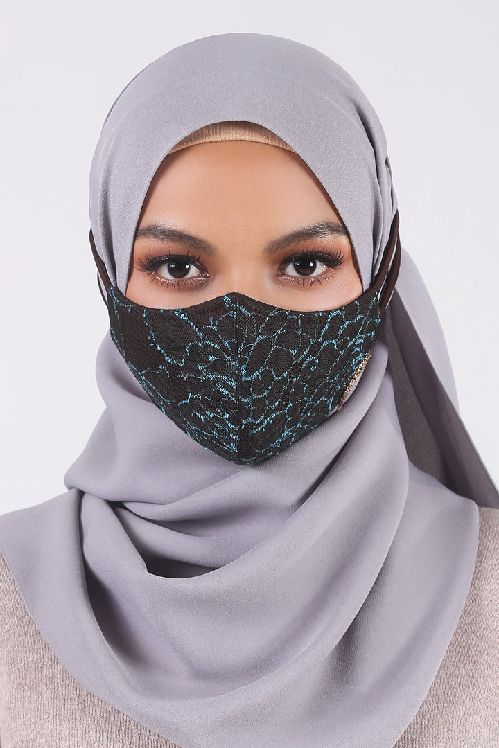 Jovian | Lace Series Hijab Mask in Teal Brown (6904299356310)