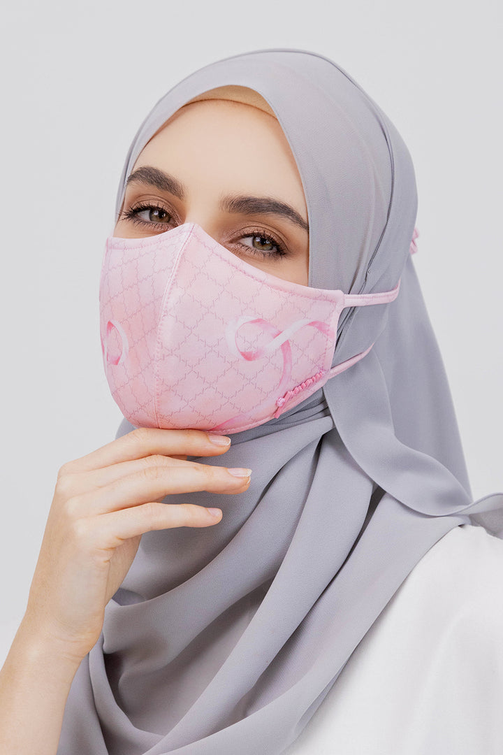 Jovian | Pink Ribbon Hijab Mask In Pink (7155715506326)