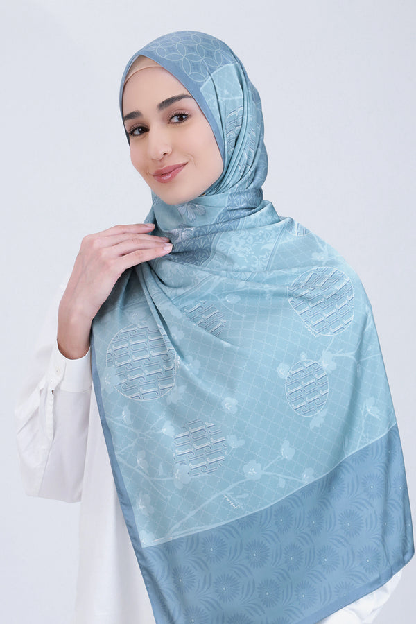 Jovian Hijab Oriental | Maelyn Printed Long Shawl in Powder Blue