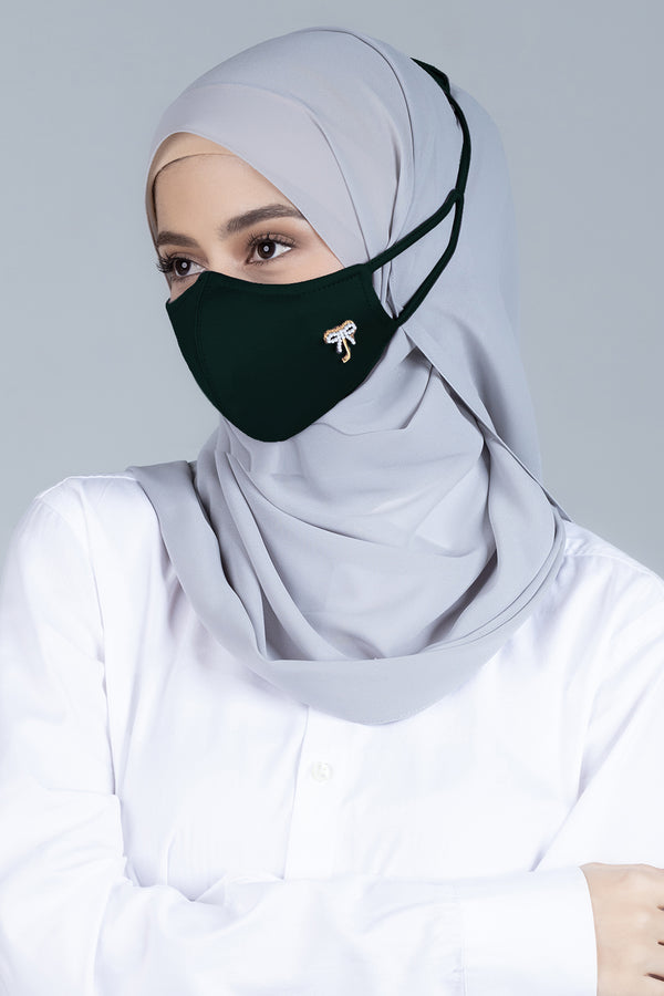 Jovian | Classic Ribbon Hijab Mask In Dark Green