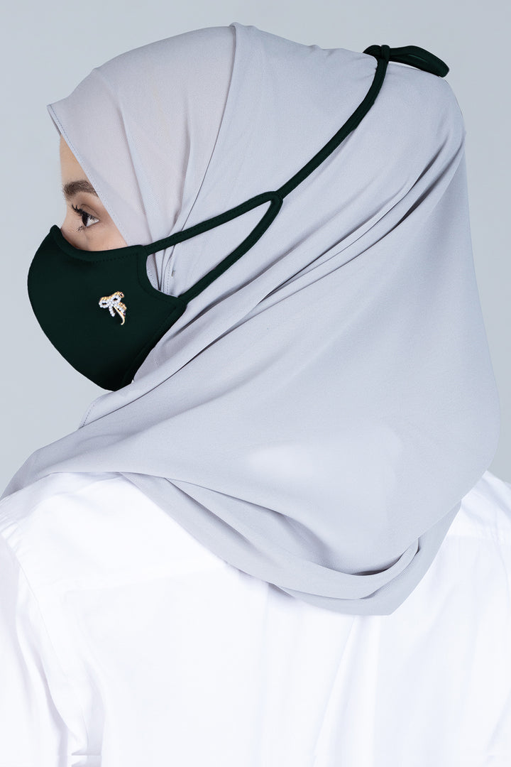 Jovian | Classic Ribbon Hijab Mask In Dark Green (7208247853206)