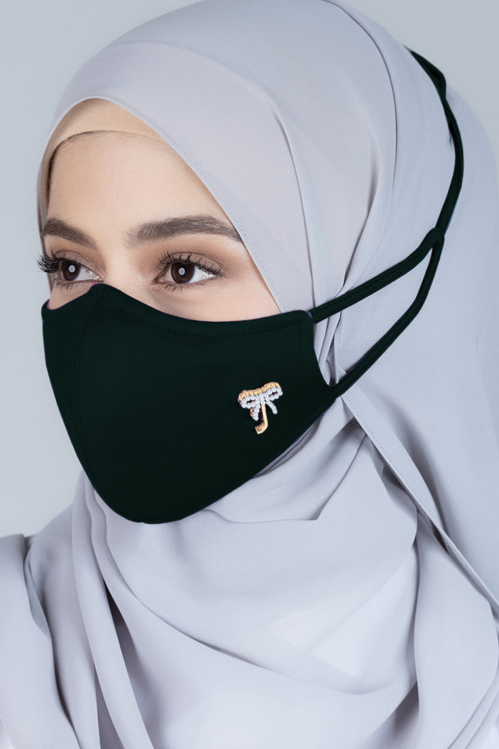 Jovian | Classic Ribbon Hijab Mask In Dark Green (7208247853206)