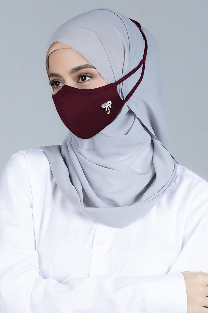 Jovian | Classic Ribbon Hijab Mask in Burgundy Red (7208332951702)