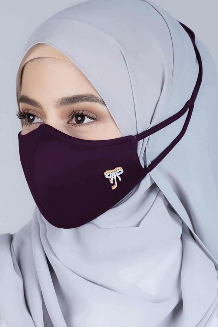 Jovian | Classic Ribbon Hijab Mask In Dark Purple (7208337899670)