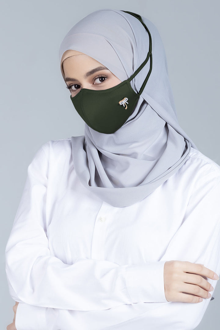 Jovian | Classic Ribbon Hijab Mask in Forest Green (7450549879014)