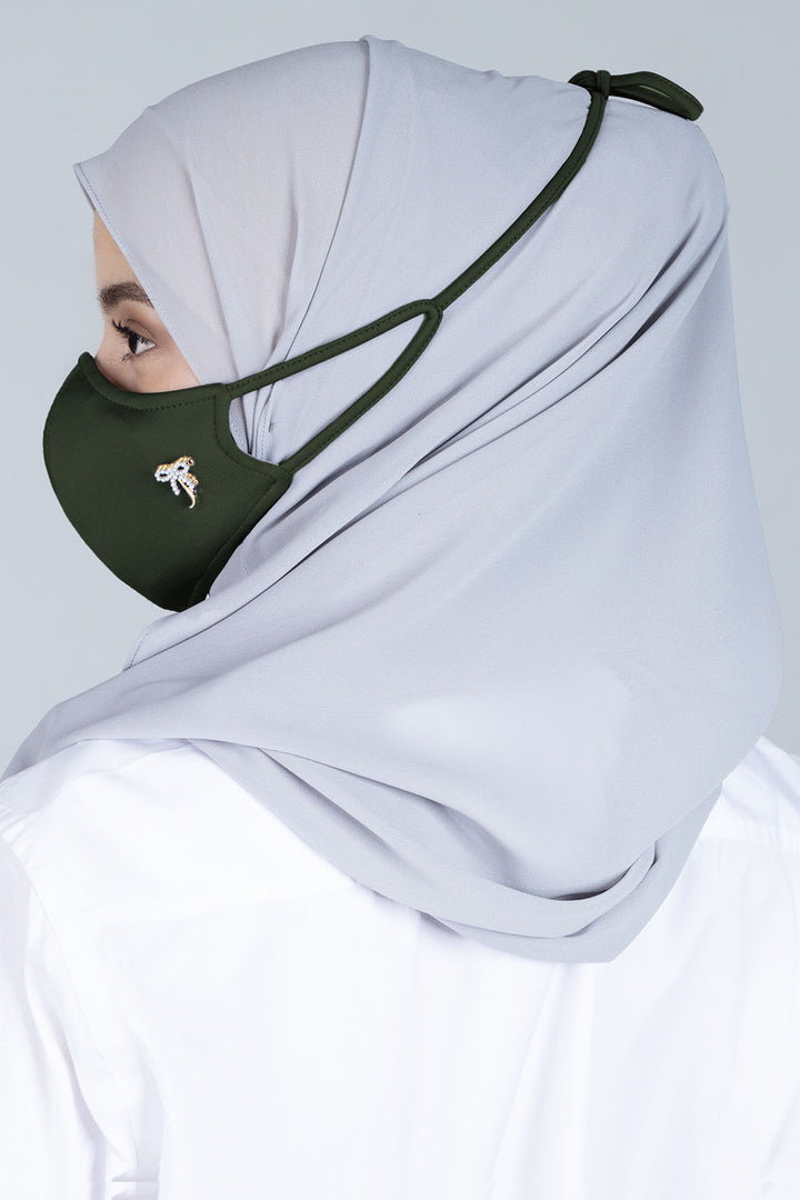 Jovian | Classic Ribbon Hijab Mask in Forest Green (7450549879014)