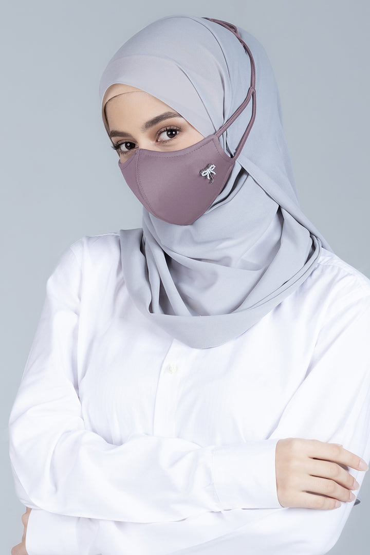 Jovian | Classic Ribbon Hijab Mask in Dark Mauve (7450581139686)