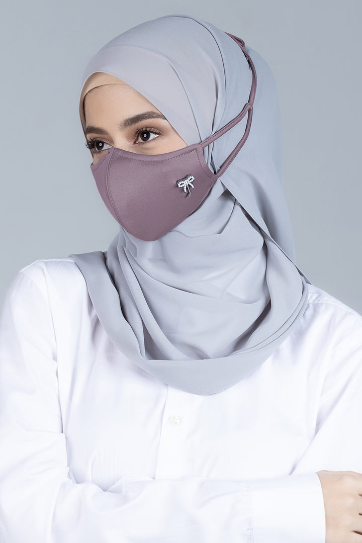 Jovian | Classic Ribbon Hijab Mask in Dark Mauve (7450581139686)