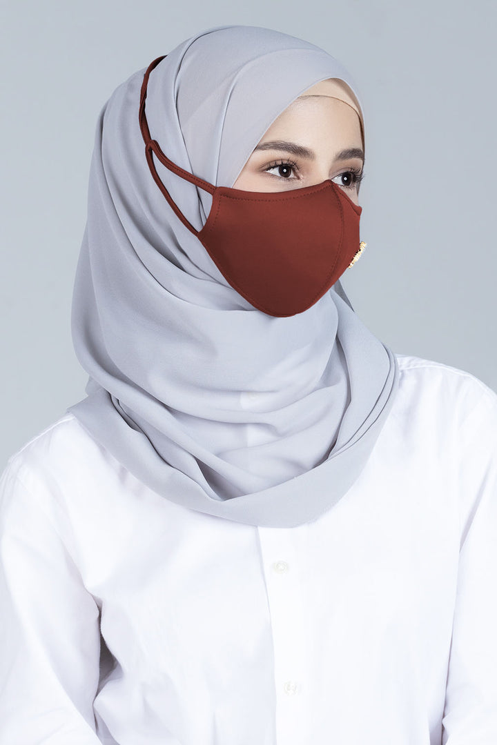 Jovian | Classic Ribbon Hijab Mask in Brick Red (7450582417638)