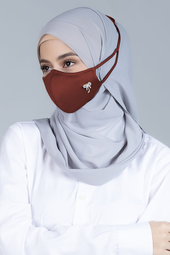 Jovian | Classic Ribbon Hijab Mask in Brick Red (7450582417638)