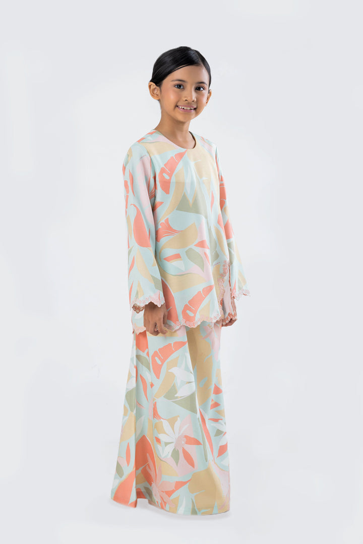 Florascene | Melur Peplum Modern Kurung for Kids in Mint Orange (7686610354406)