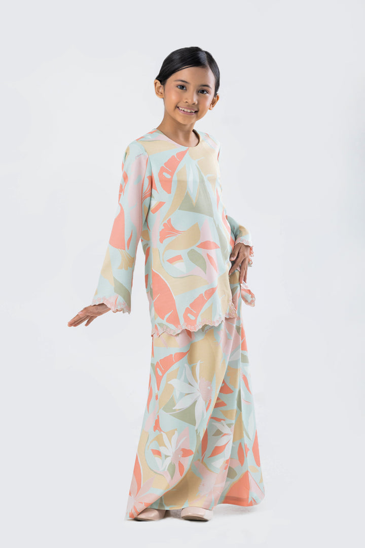 Florascene | Melur Peplum Modern Kurung for Kids in Mint Orange (7686610354406)