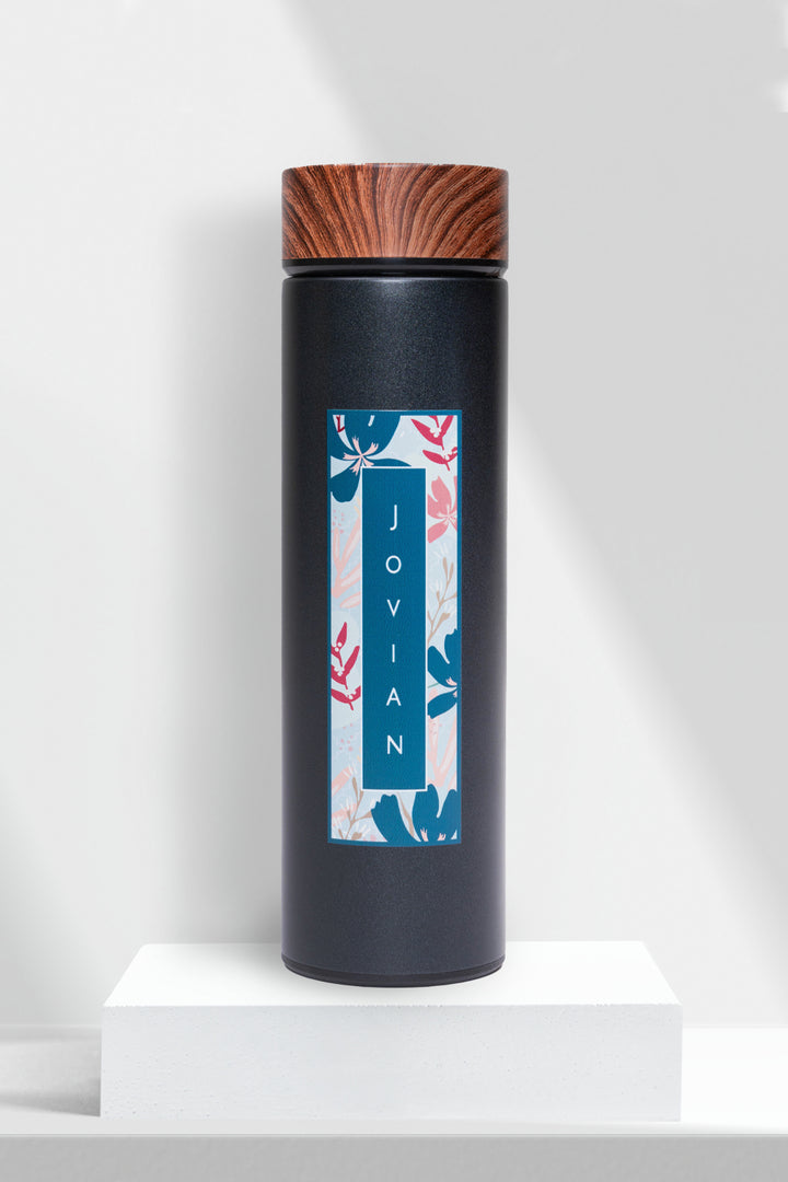 Jovian | Wood Cap Thermo Flask Blooming Series in Black Blue (7876374429926)