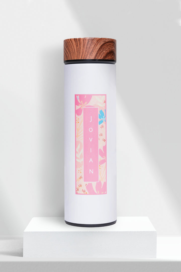 Jovian | Wood Cap Thermo Flask Blooming Series in White Pink (7876381475046)