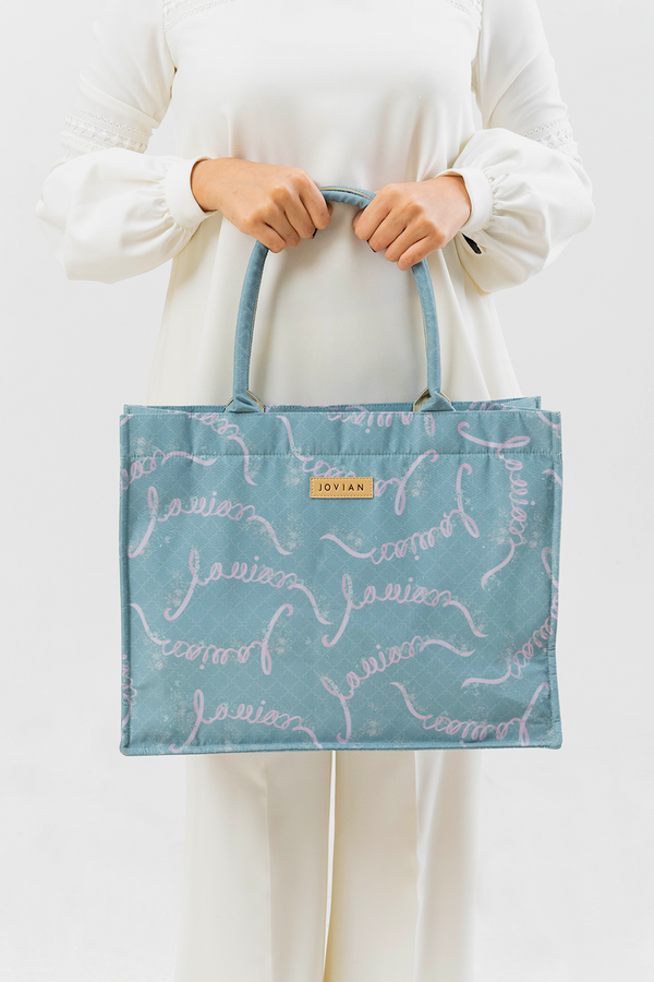 Jovian | Printed Tote Bag Petite Ribbon in Grey Turqoise