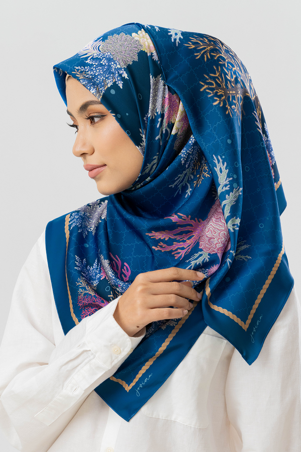 Jovian | Hijab Coral Karina Square Shawl in Navy Blue