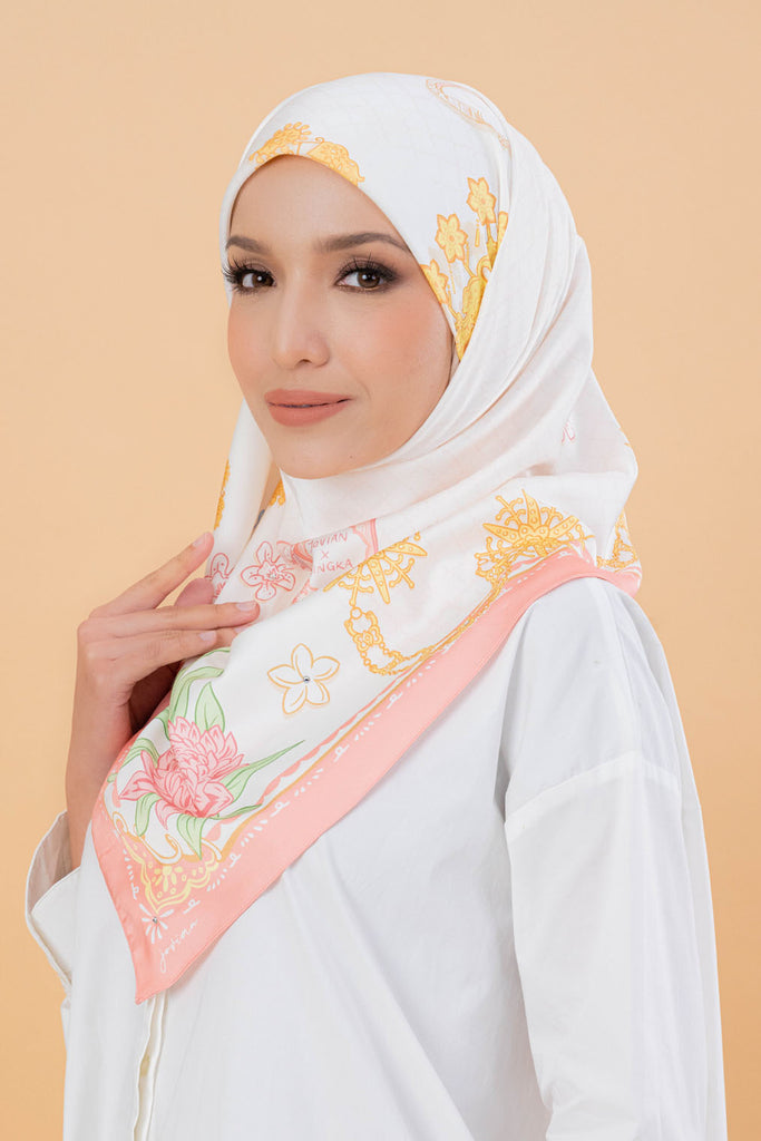 Jovian | Bingka Hijab Seri Printed Square Shawl in Cream