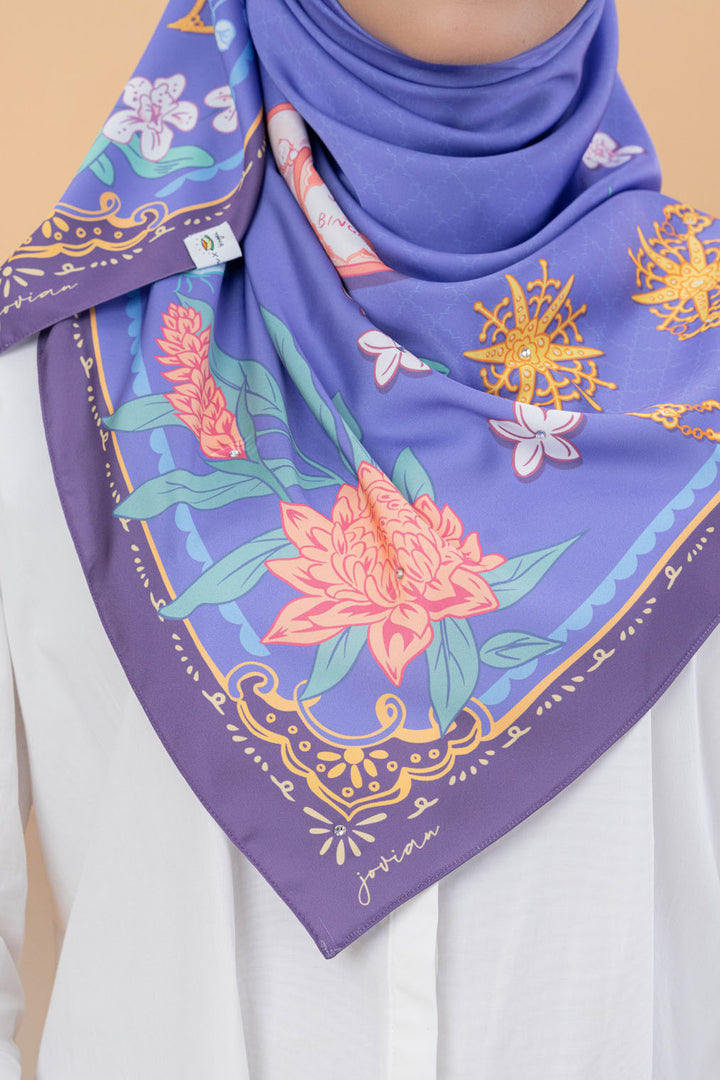 Jovian | Bingka Hijab Seri Printed Square Shawl in Navy Blue (7939490971878)