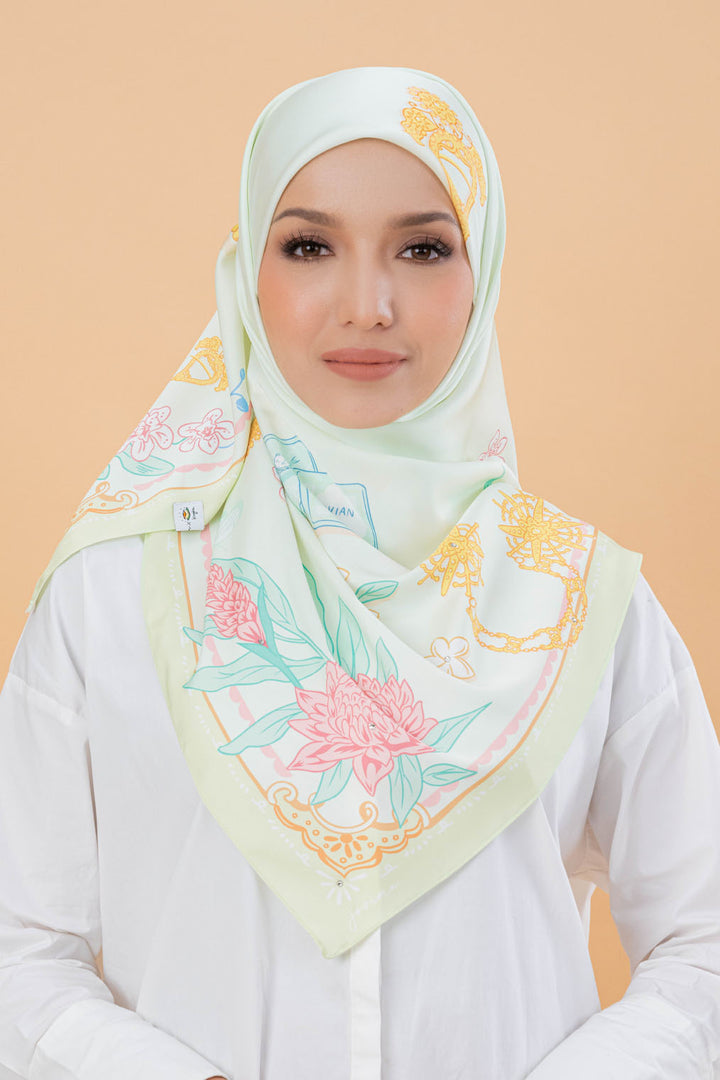 Jovian | Bingka Hijab Seri Printed Square Shawl in Mint (7939493855462)