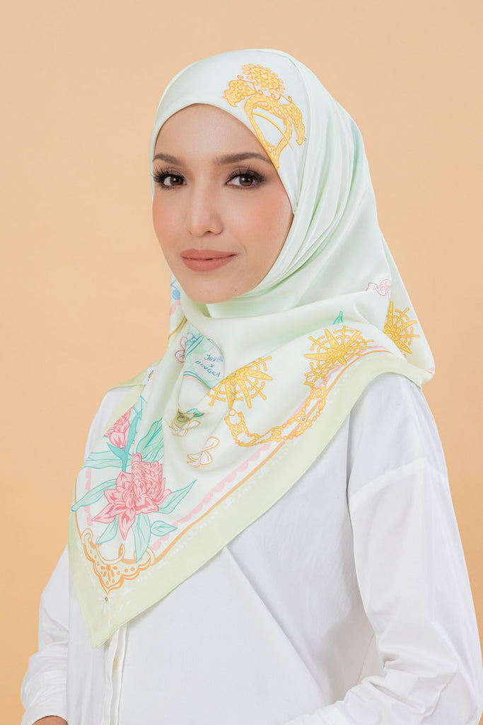 Jovian | Bingka Hijab Seri Printed Square Shawl in Mint
