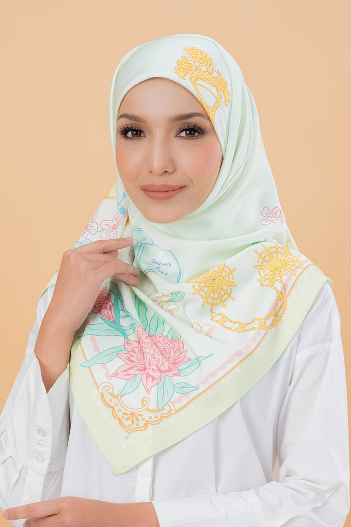 Jovian | Bingka Hijab Seri Printed Square Shawl in Mint (7939493855462)