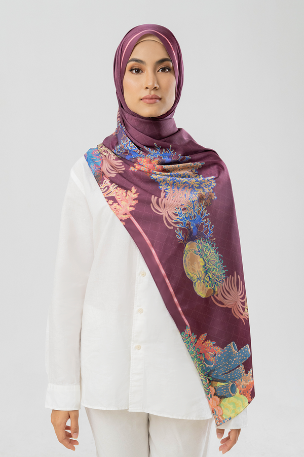 Jovian | Hijab Coral Karina Printed Long Shawl in Red Maroon