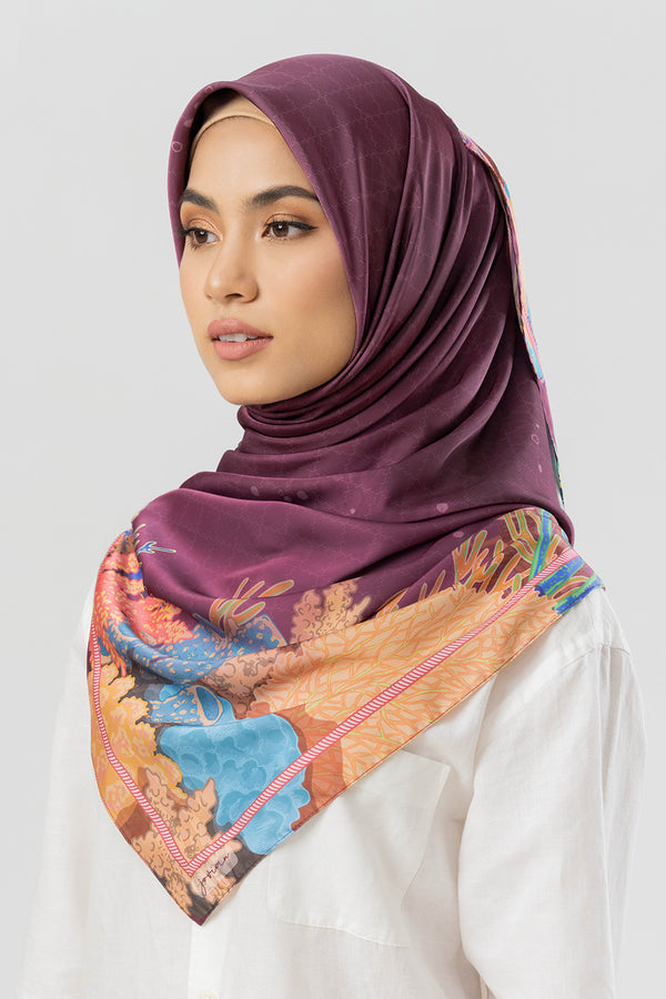 Jovian | Hijab Coral Karina Printed Square Shawl in Red Maroon