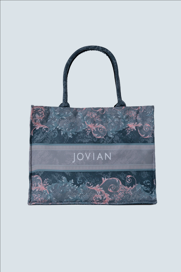 Jovian | Printed Tote Bag Baroque in Charcoal Black
