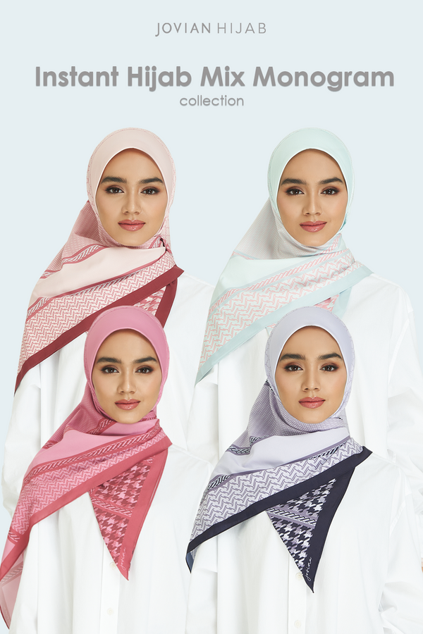 Jovian Hijab | Capria Mix Monogram Printed Instant Square Shawl