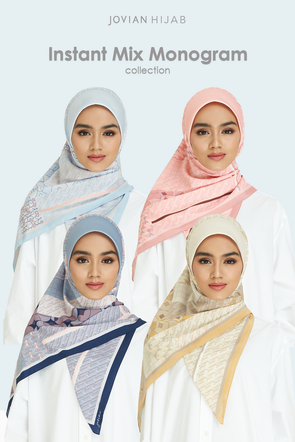 Jovian | Hijab Caitlin Mix Monogram Printed Instant Square Shawl
